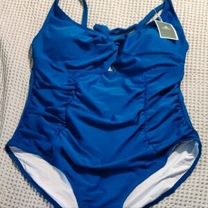 Sculpting Blue One-Piece Swimsuit with Front Knot